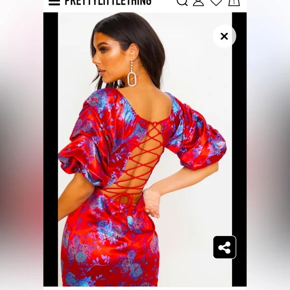 PrettyLittleThing | Dresses | Red Floral Jacquard Lace Up Back Midi Dress |  Poshmark